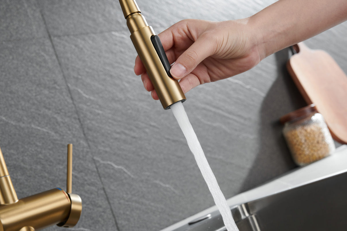 Berna Brushed Gold Kitchen Faucet Modern Design, view 6