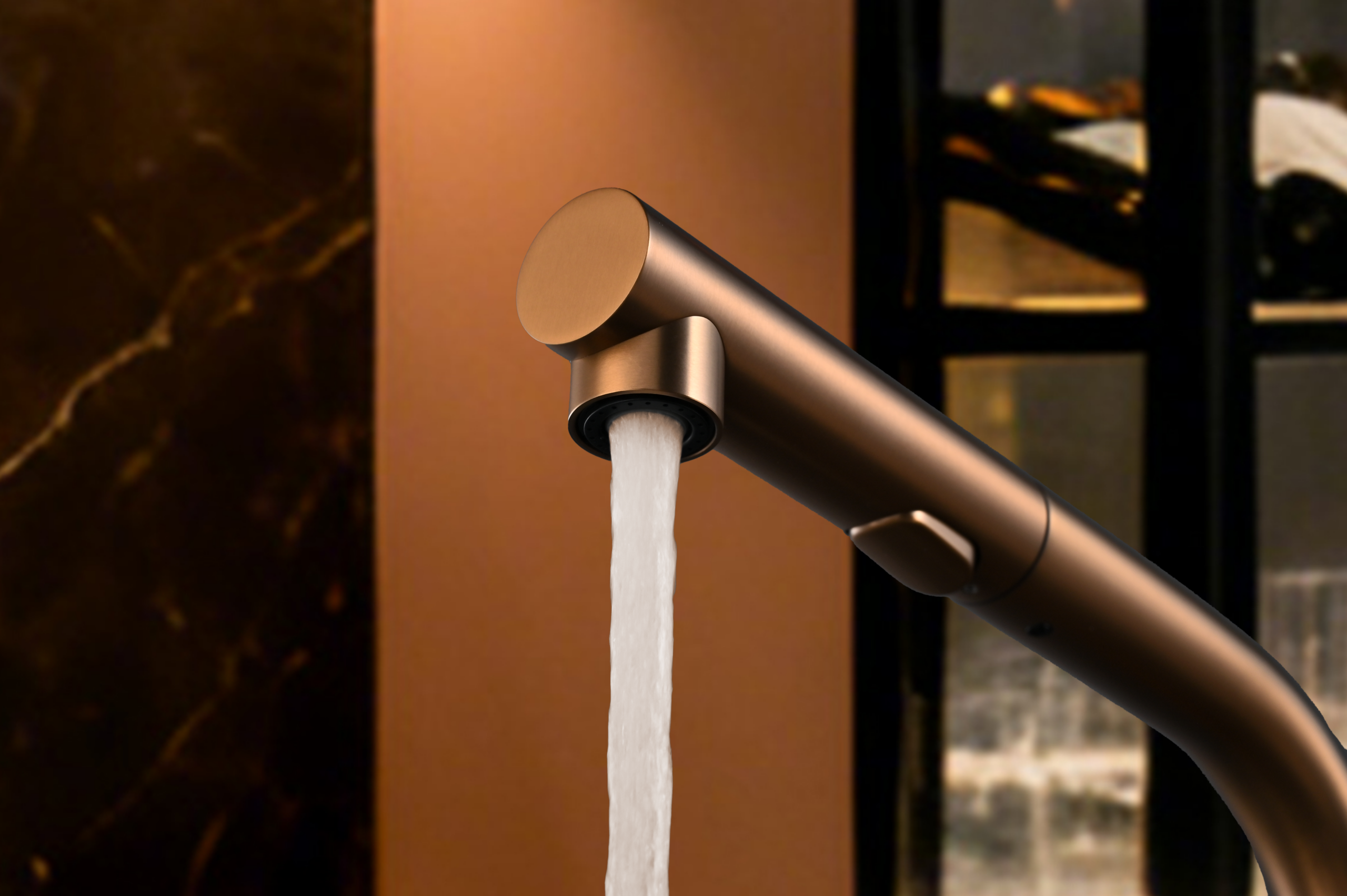 Oporto Brushed Rose Gold Kitchen Mixer Tap, view 4