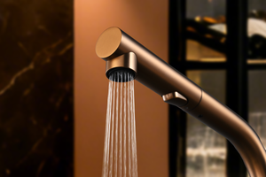 Oporto Brushed Rose Gold Kitchen Mixer Tap, view 3