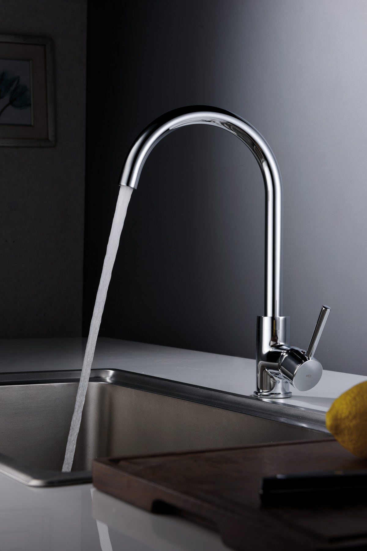 Lyon Chrome Kitchen Faucet Modern Design, in a bathroom setting