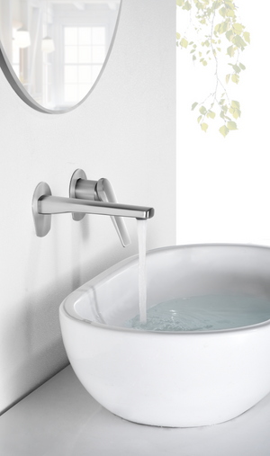 Delos Built-in Sink Mixer S316 Steel Chrome, in a bathroom setting