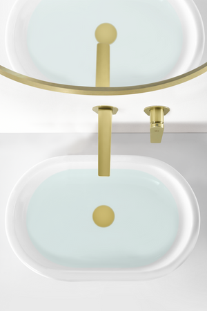 Brushed Gold Built-in Sink Mixer Faucet Modern Design, in a bathroom setting