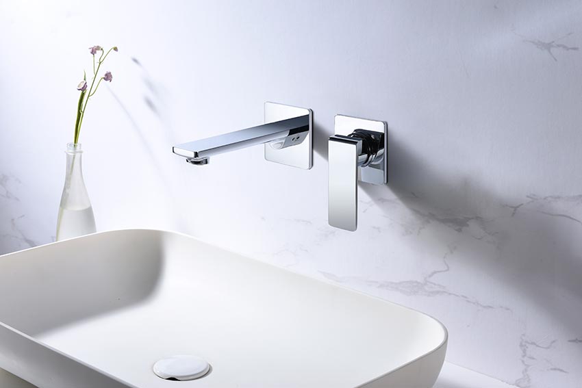 Fiji Chrome Sink Mixer Faucet Built-In Design, in a bathroom setting