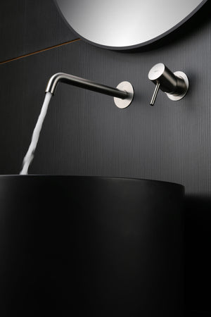 Brushed Nickel Built-in Sink Mixer Faucet, in a bathroom setting
