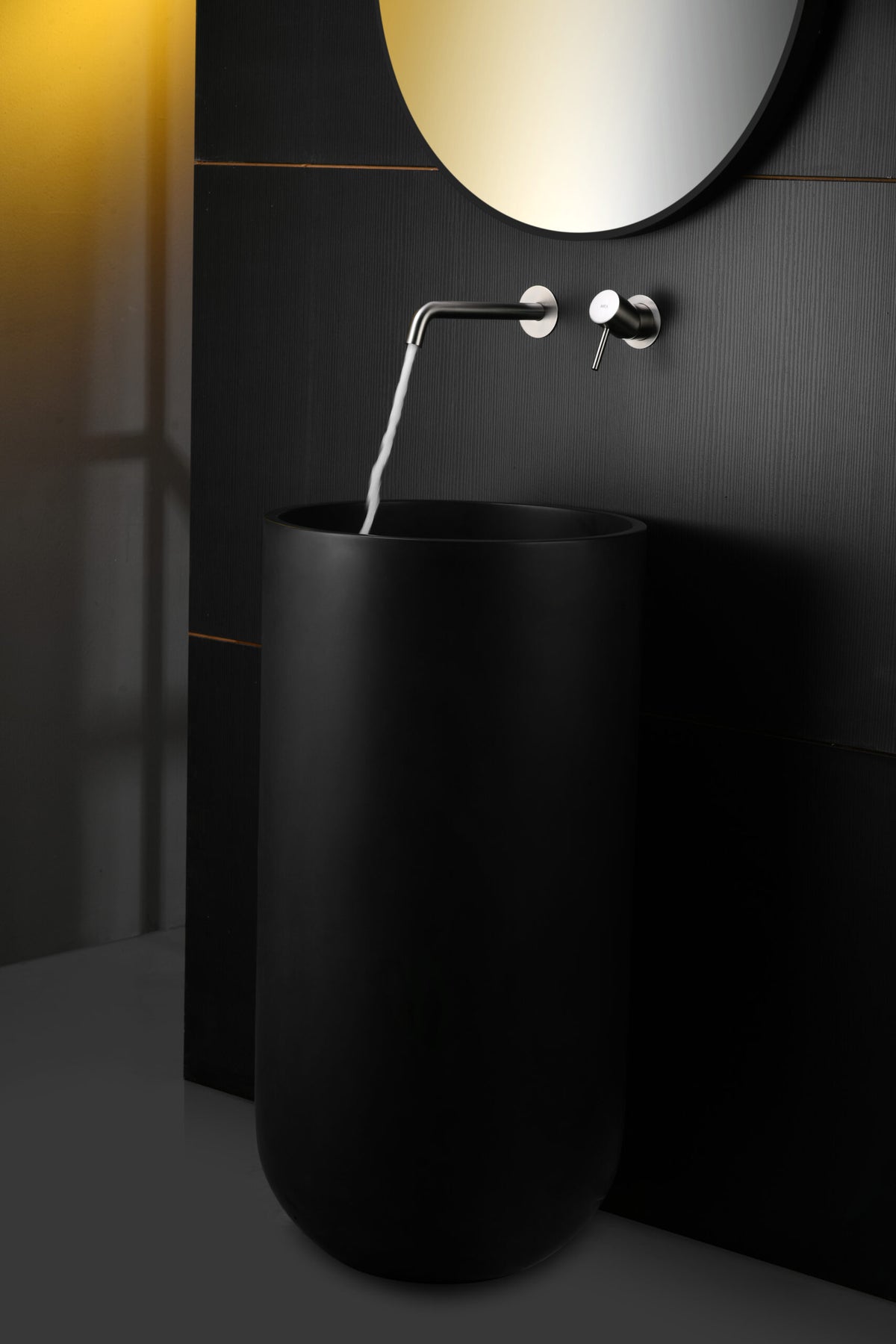 Brushed Nickel Built-in Sink Mixer Faucet, in a bathroom setting