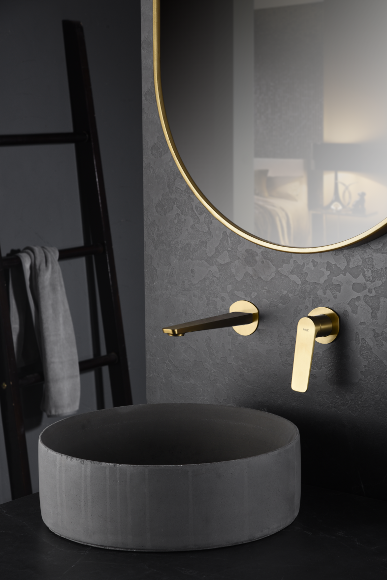 Brushed Gold Single Lever Sink Mixer Faucet, in a bathroom setting