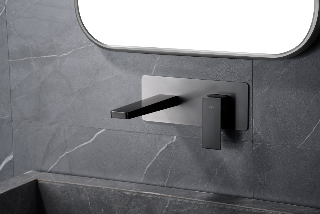 Pisa Black Gun Metal Single Lever Basin Faucet, in a bathroom setting