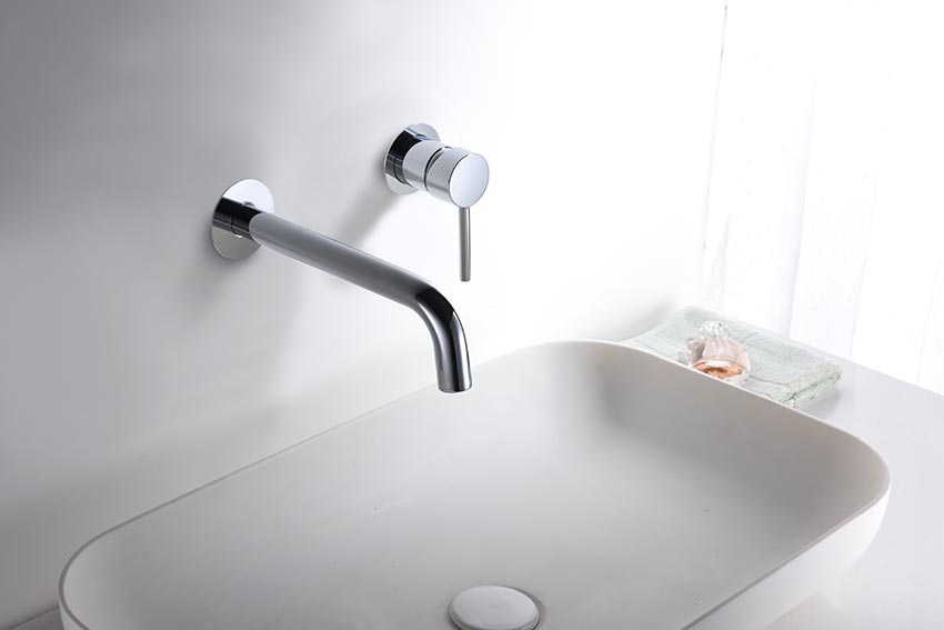 Chrome Single Handle Bathroom Sink Faucet Modern Design, in a bathroom setting