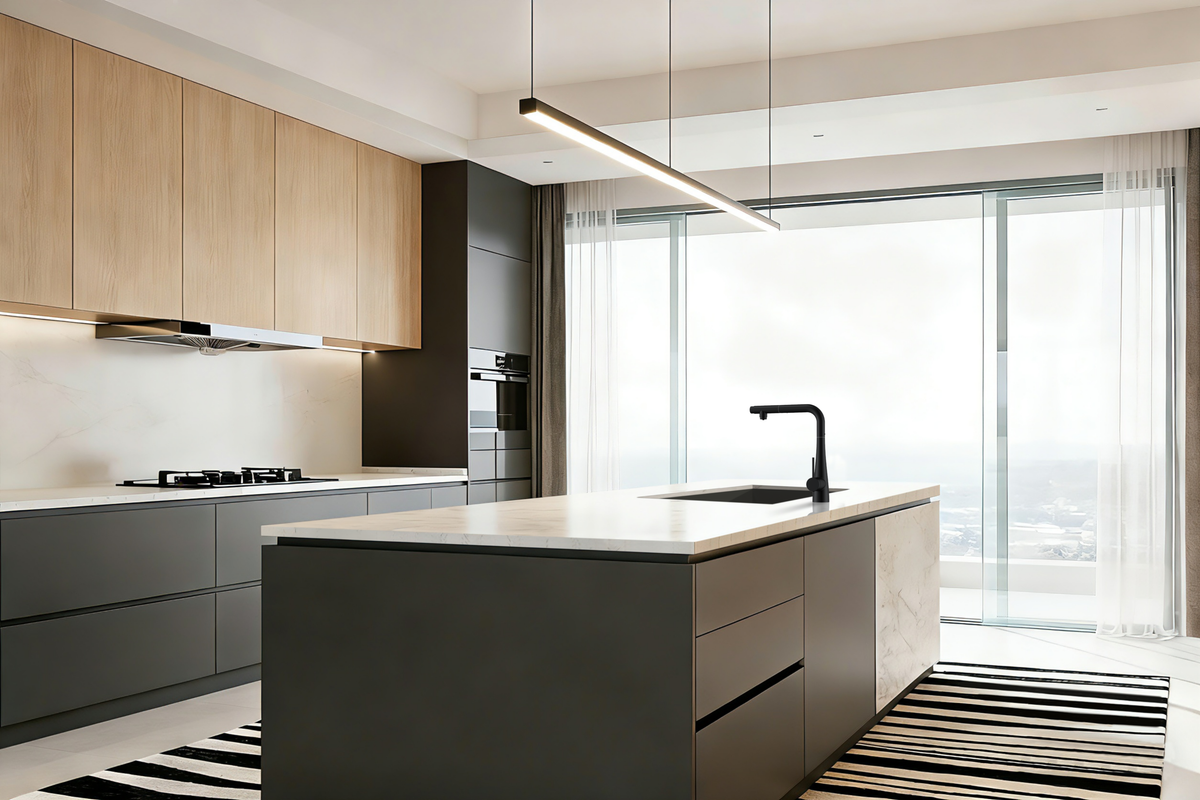 Matte Black Split Kitchen Faucet for Osmosis Systems, in a bathroom setting