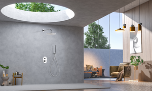Olimpo Chrome Recessed Shower Set Single Handle, in a bathroom setting