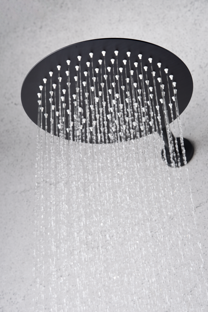 Matte Black Built-in Single-Lever Shower Set, rain head detail