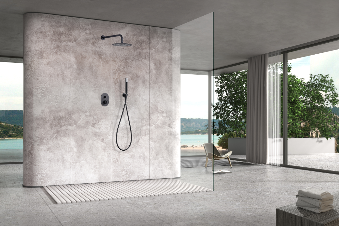 Matte Black Built-in Single-Lever Shower Set, in a bathroom setting