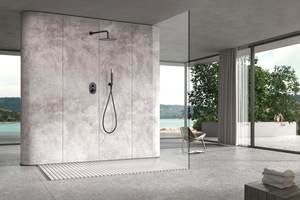Matte Black Built-in Single-Lever Shower Set, in a bathroom setting