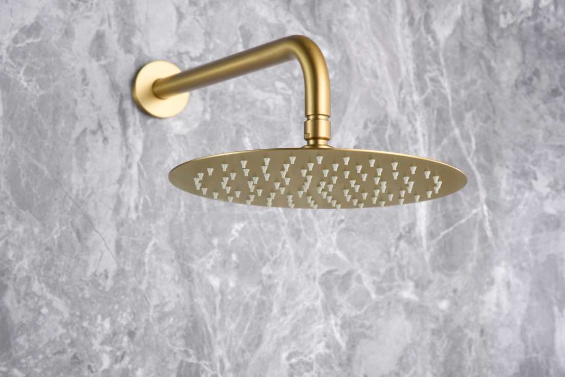 Brushed Gold Single Handle Built-in Shower Set, rain head detail