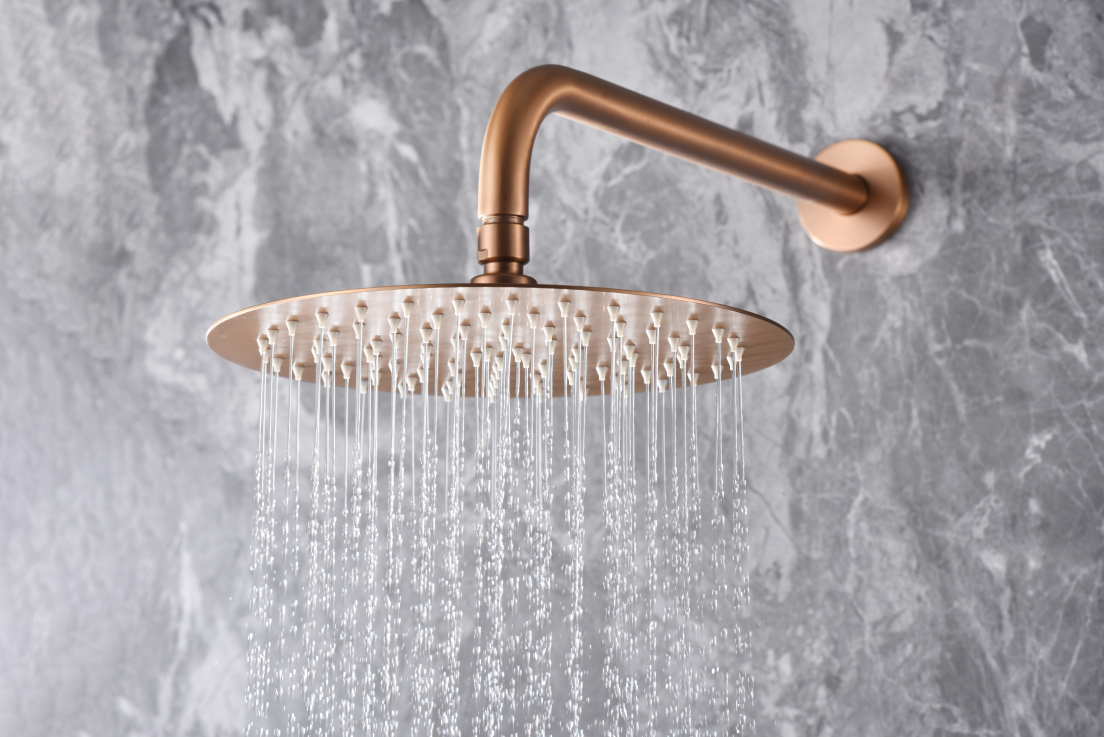 Brushed Rose Gold Built-in Shower Set Single Handle, rain head detail