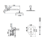 Brushed Gold Built-in Shower Mixer Set, view 4