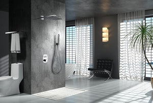 Thermostatic Chrome Shower Set Built-in Wall Mount, in a bathroom setting