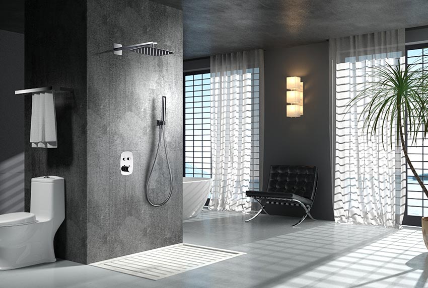 Thermostatic Chrome Shower Set Built-in Wall Mount, in a bathroom setting