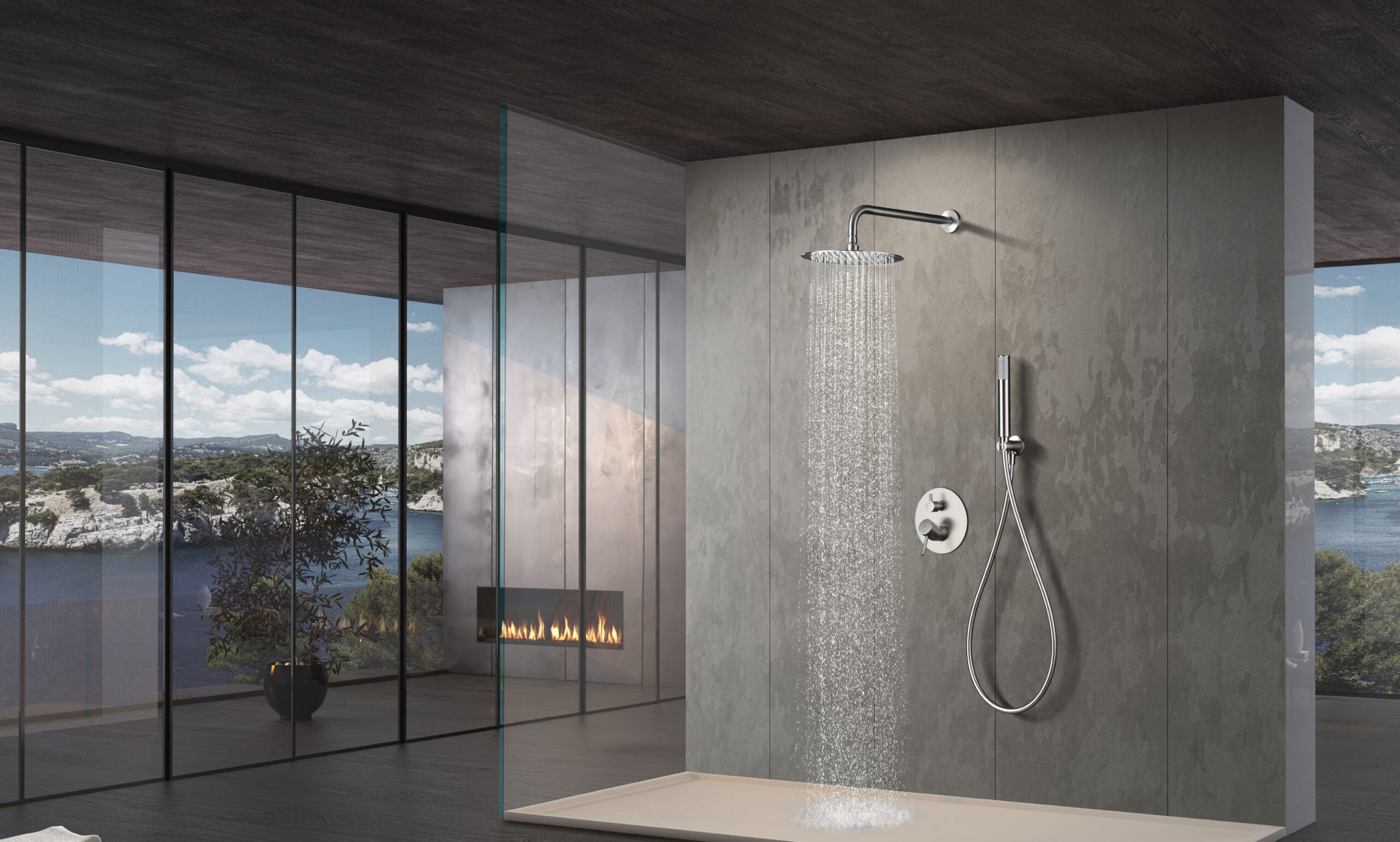 Brushed Nickel Built-in Single-Lever Shower Set, in a bathroom setting