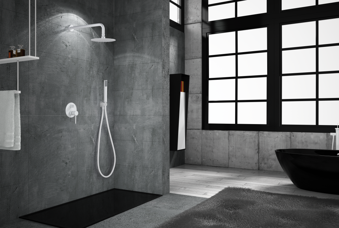 Matte White Single Handle Built-in Shower Set Modern Design, in a bathroom setting