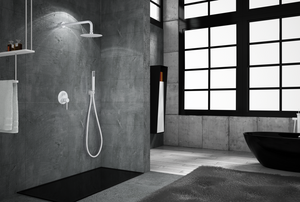 Matte White Single Handle Built-in Shower Set Modern Design, in a bathroom setting