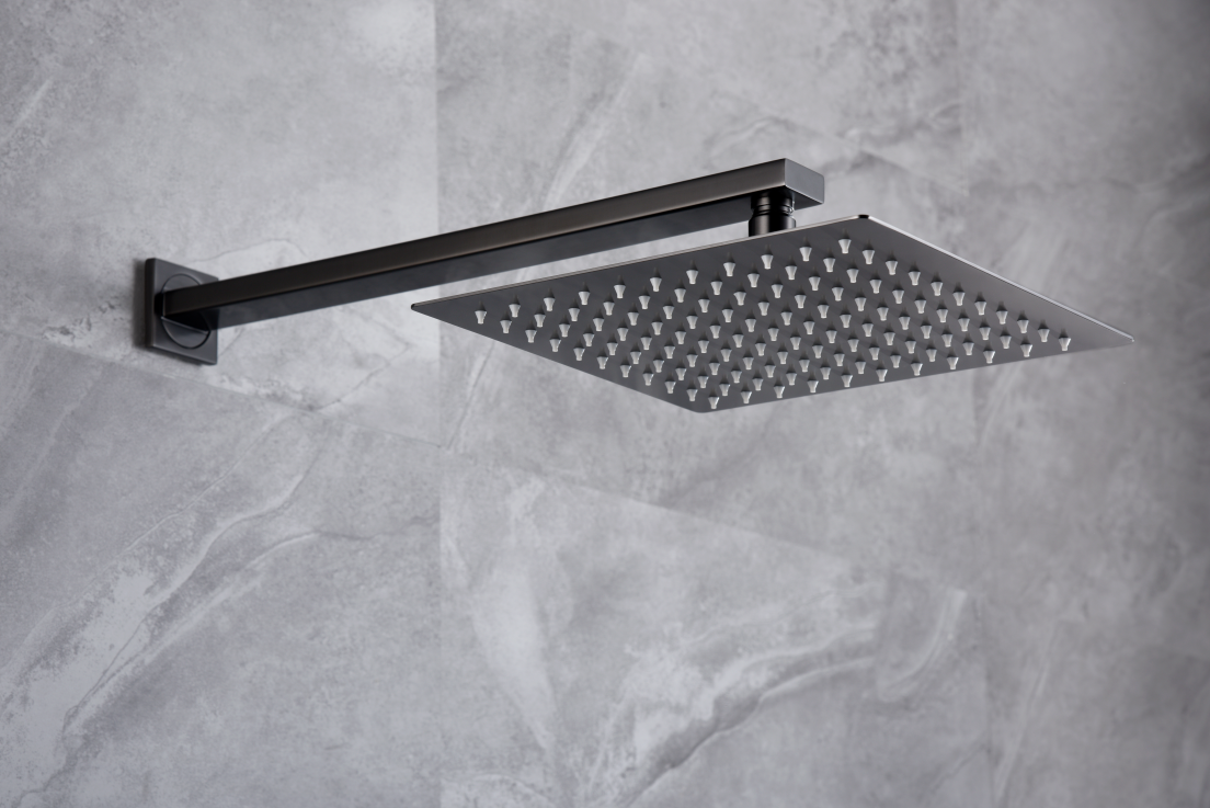Pisa Black Gun Metal Single Handle Built-In Shower Set, rain head detail