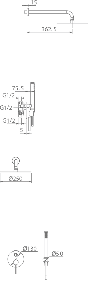 Chrome Single-Lever Built-In Shower Set Milos, view 3