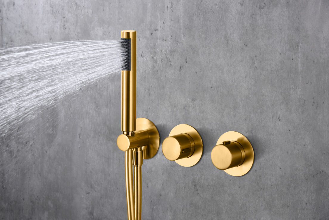 Brushed Gold Thermostatic Shower Set Built-in, mixer detail