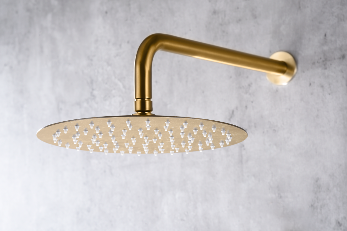 Brushed Gold Thermostatic Shower Set Built-in, rain head detail