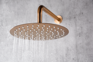 Brushed Rose Gold Thermostatic Shower Set Built-In, rain head detail