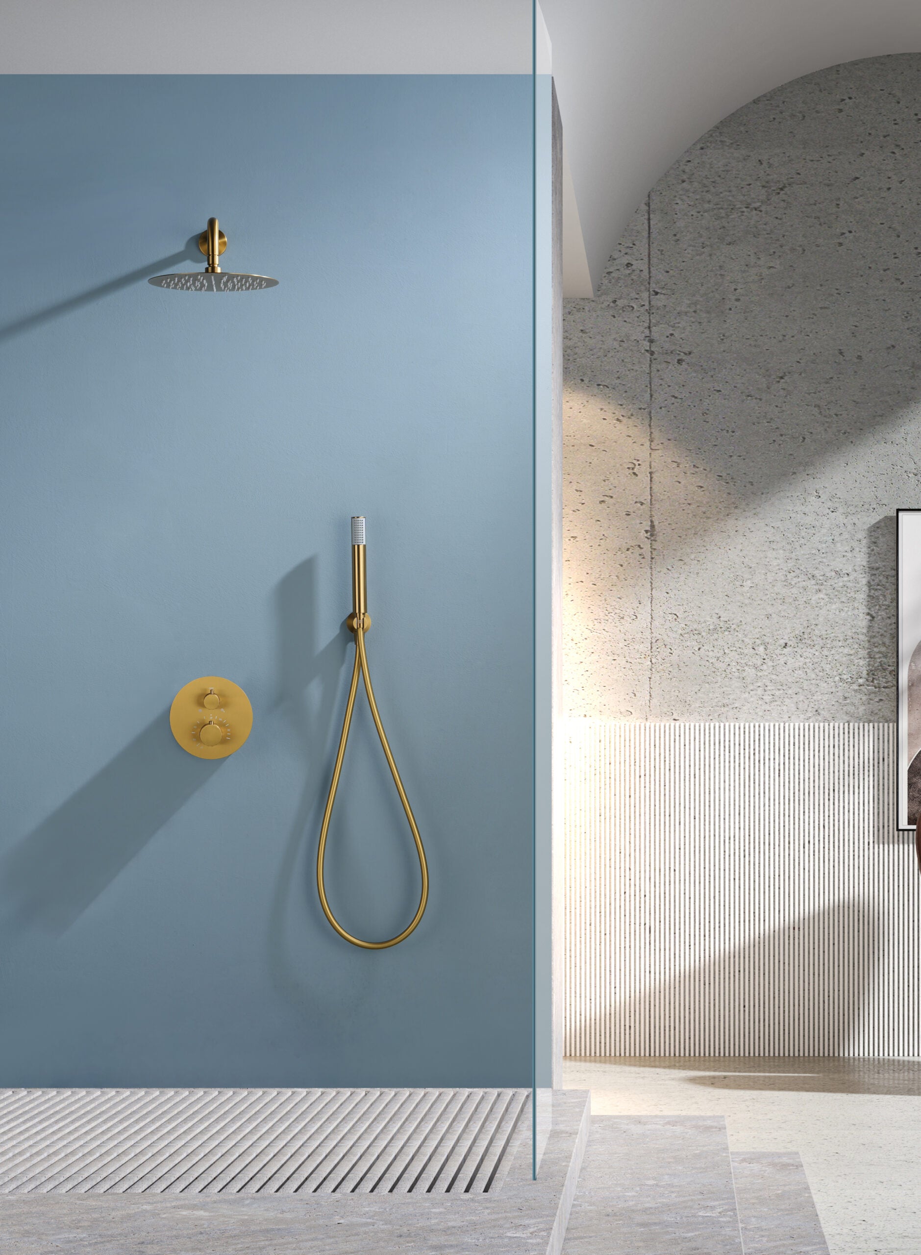 Bless Brushed Gold Concealed Thermostatic Shower Set, view 2