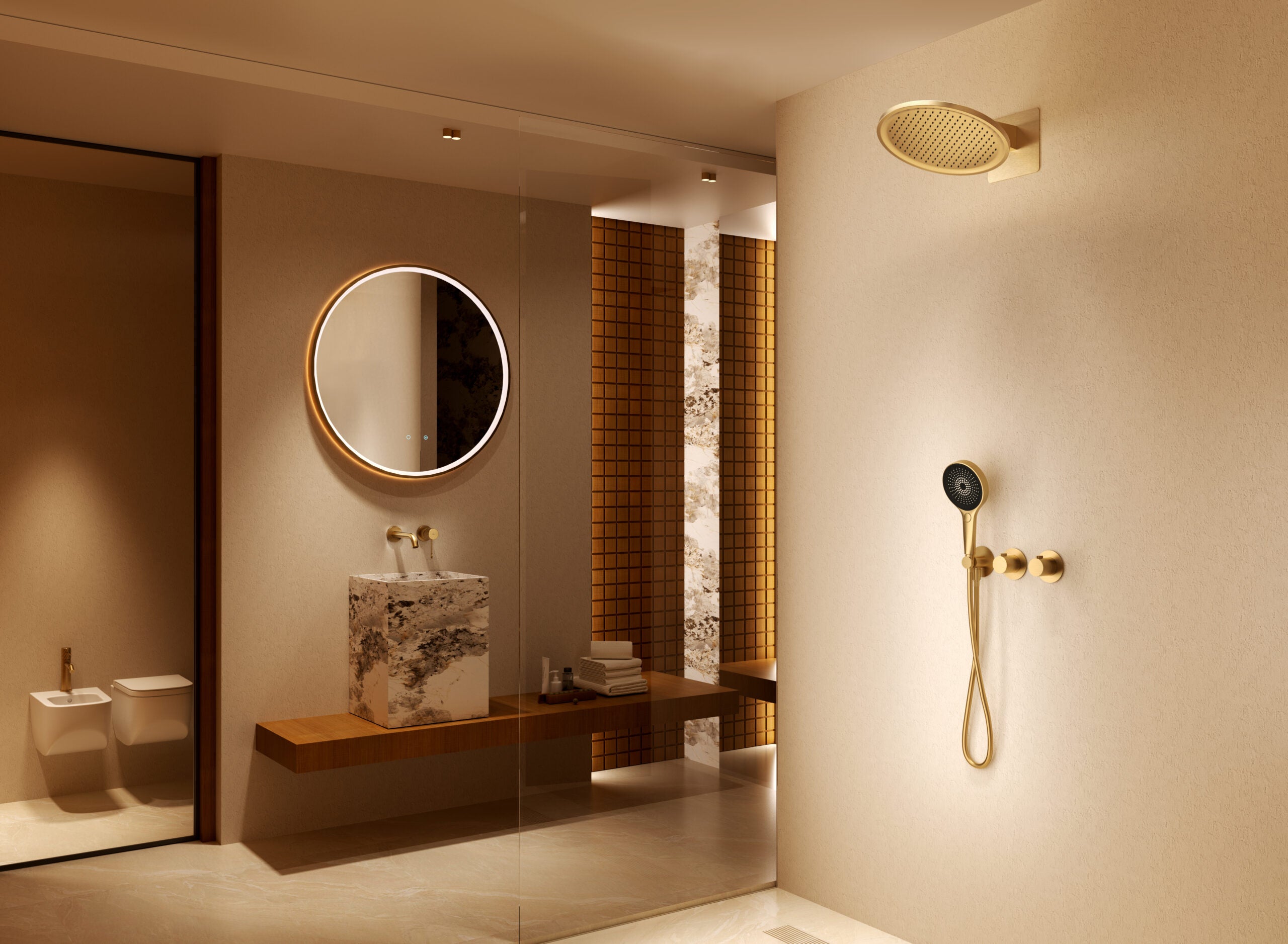 Bolonia Brushed Rose Gold Concealed Thermostatic Shower Set, view 6