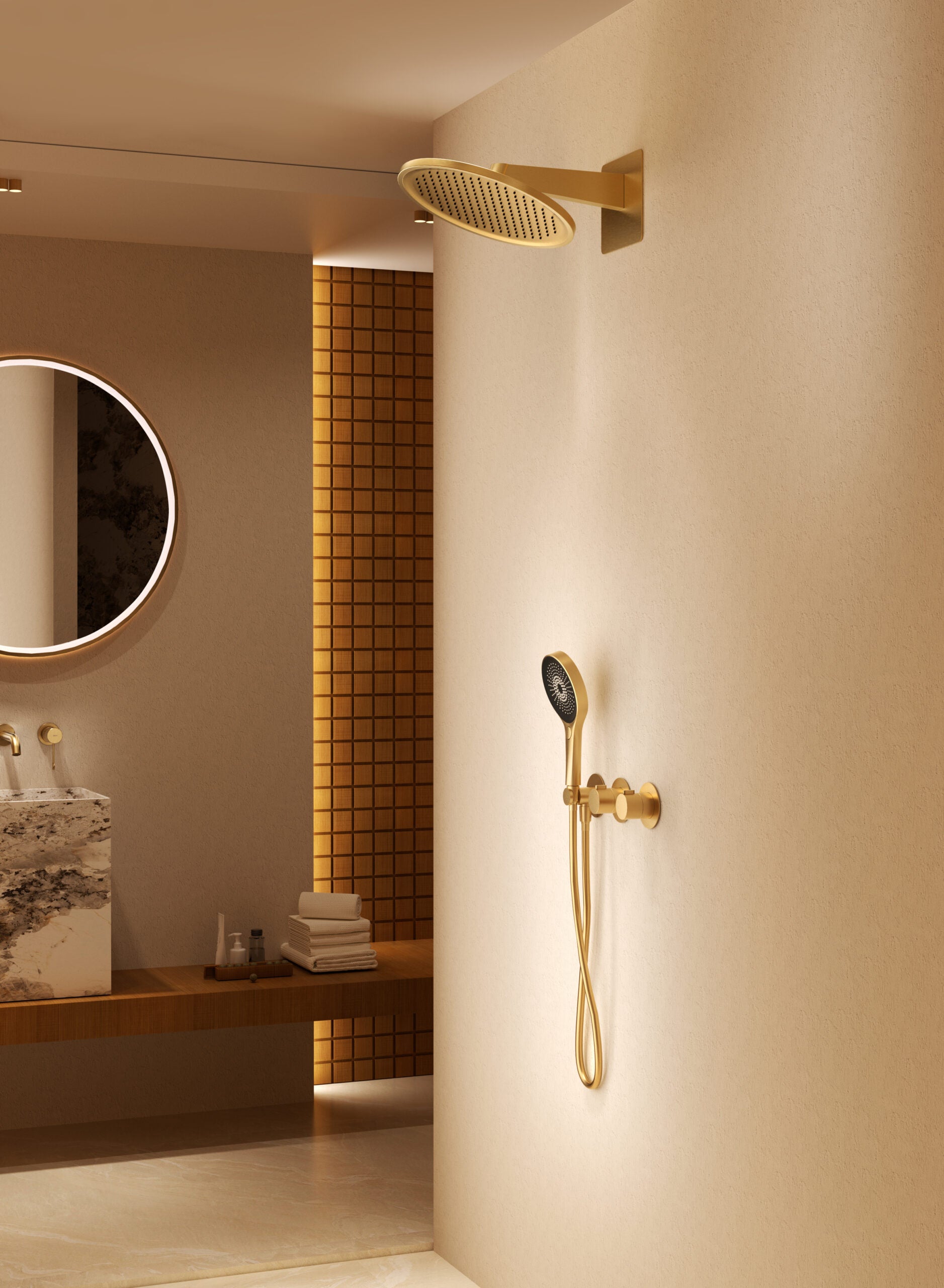 Bolonia Brushed Gold Concealed Thermostatic Shower Set, view 5