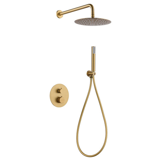 Conjunto De Ducha Empotrado Termostático Line Oro Cepillado
