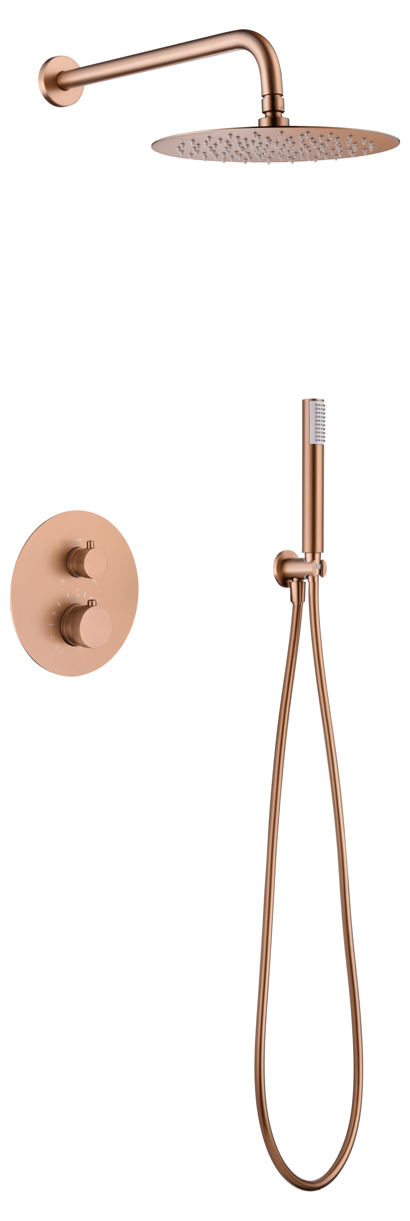 Conjunto Ducha Termostático Línea Empotrado Oro Rosa Cepillado
