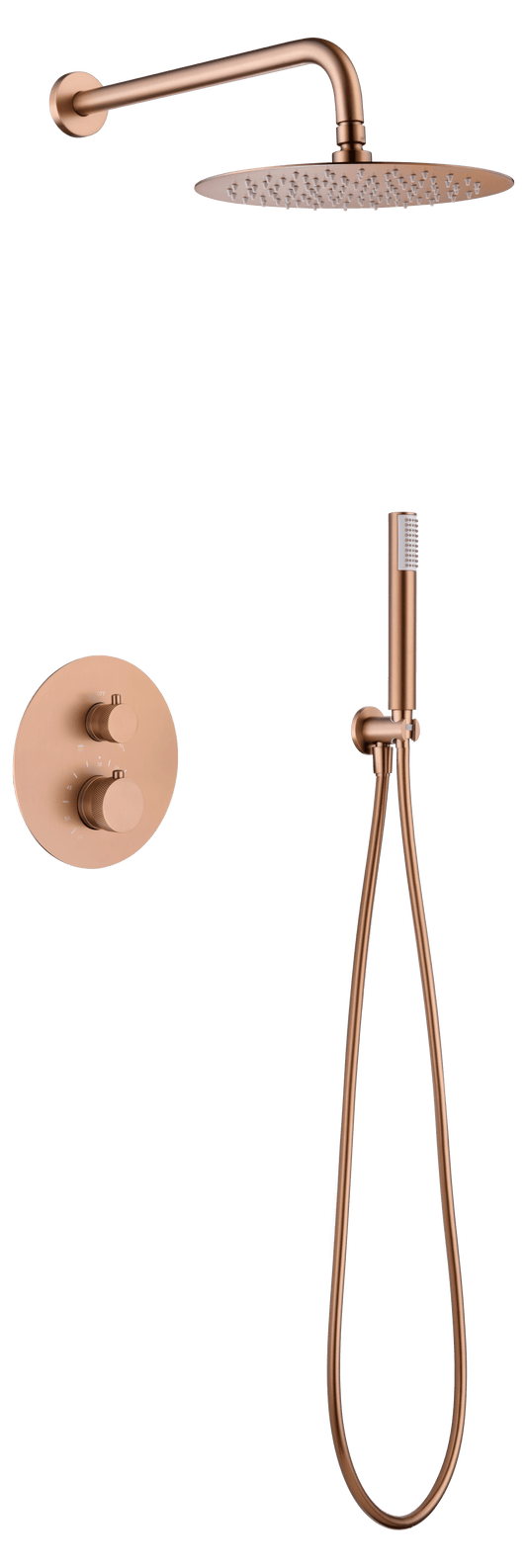 Conjunto Ducha Termostático Línea Empotrado Oro Rosa Cepillado