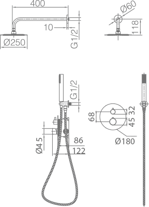 Brushed Gold Built-in Thermostatic Shower Set, view 4