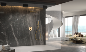 Brushed Gold Built-in Thermostatic Shower Set, in a bathroom setting