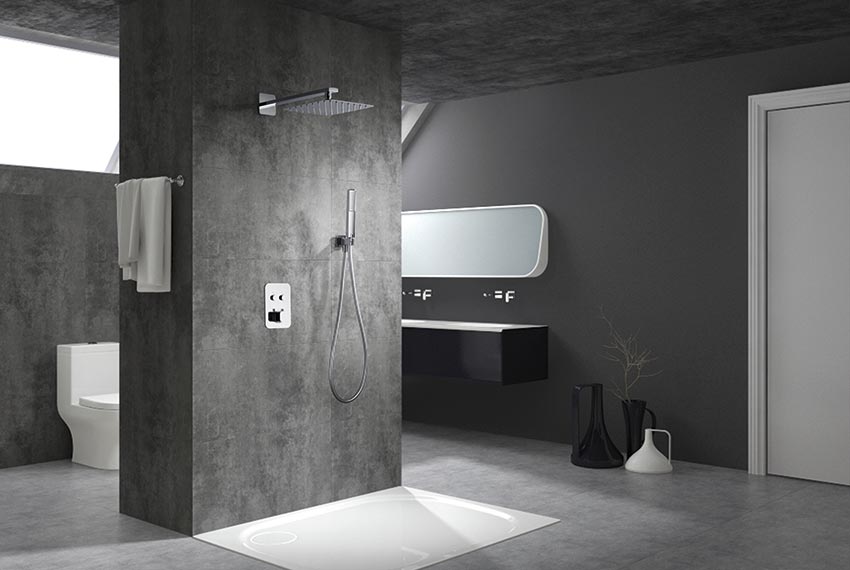 Chrome Thermostatic Built-In Shower Set Madeira, in a bathroom setting