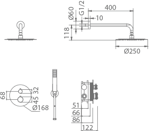Black Gun Metal Built-in Thermostatic Shower Set, view 4