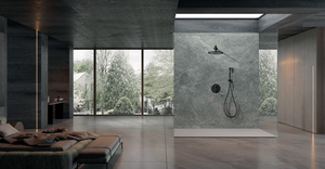 Matte Black Built-in Thermostatic Shower Set, in a bathroom setting