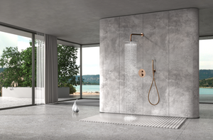 Naples Brushed Rose Gold Built-in Thermostatic Shower Set, in a bathroom setting