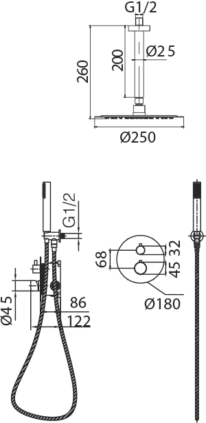 Chrome Thermostatic Shower Set Built-in Genoa Series, view 3