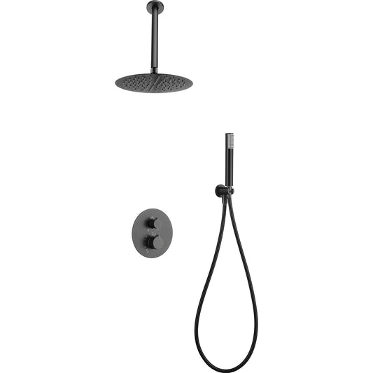 Conjunto De Ducha Empotrado Termostático Top Black Gum Metal