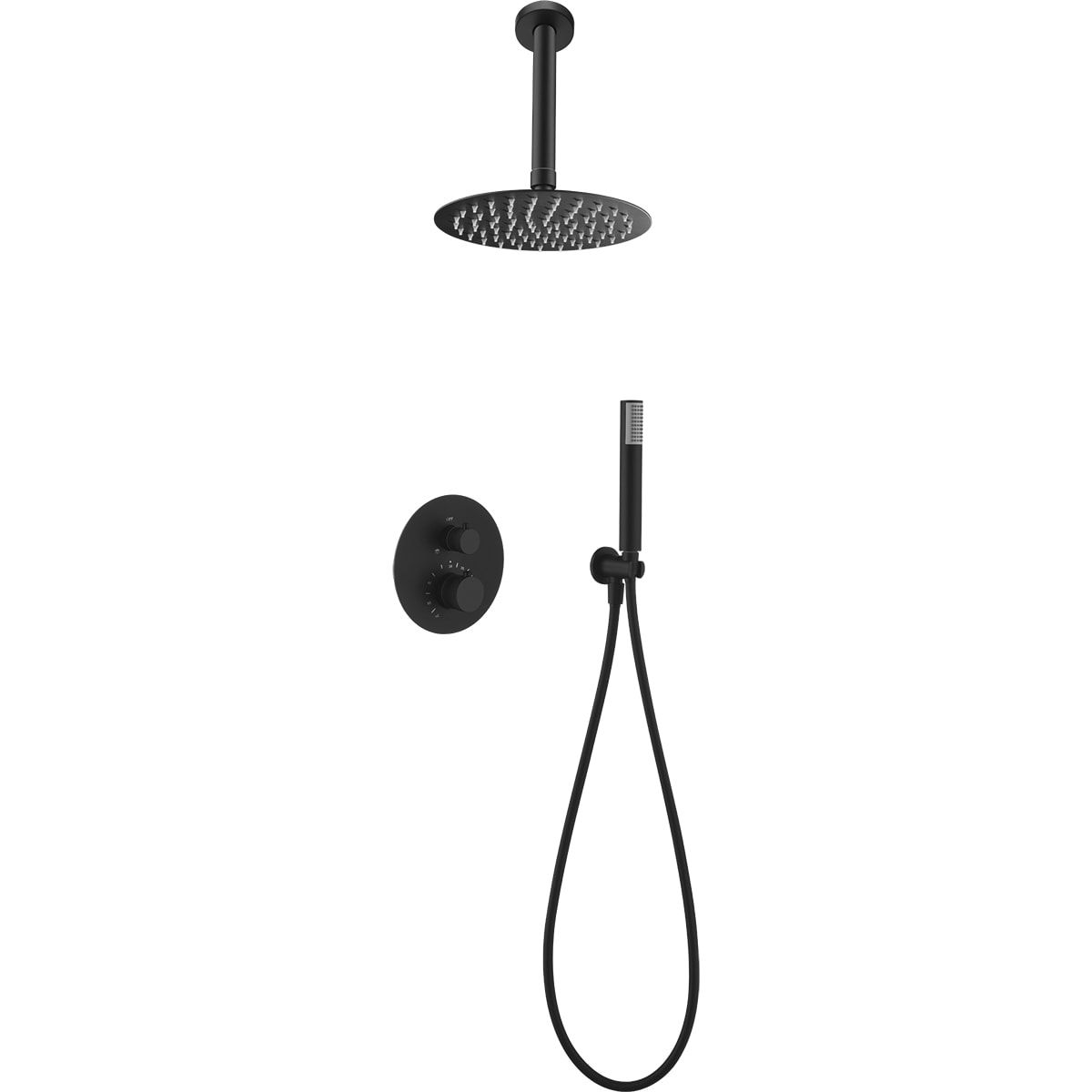 Conjunto De Ducha Empotrado Termostático Top Negro Mate