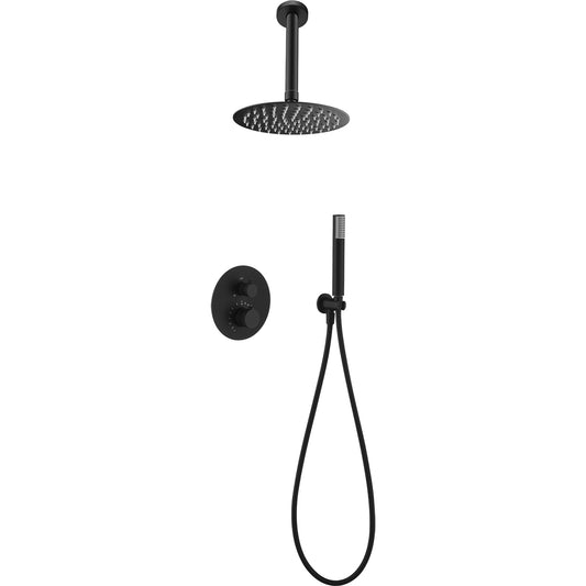 Conjunto De Ducha Empotrado Termostático Top Negro Mate