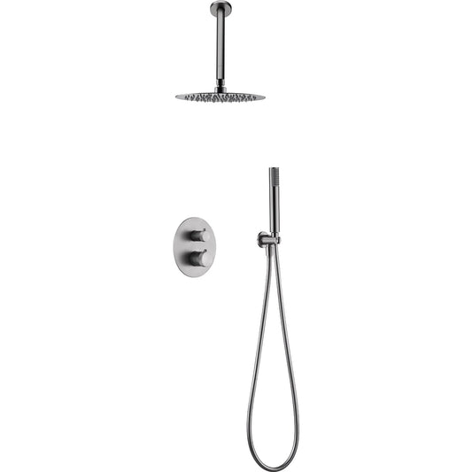 Conjunto De Ducha Empotrado Termostático Top Níquel Cepillado