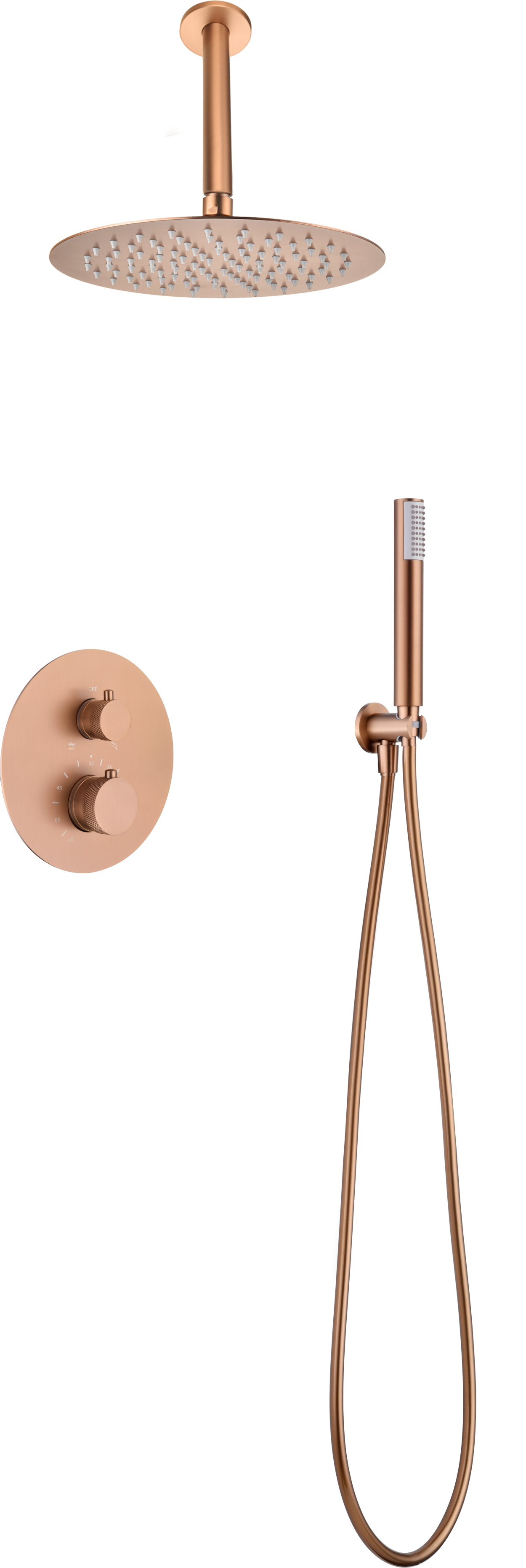 Brushed Rose Gold Thermostatic Shower Set Built-In, view 2