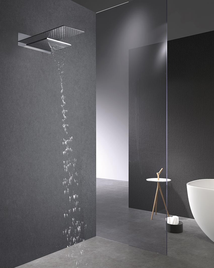 Chrome Thermostatic Built-in Shower Set Modern Design, in a bathroom setting