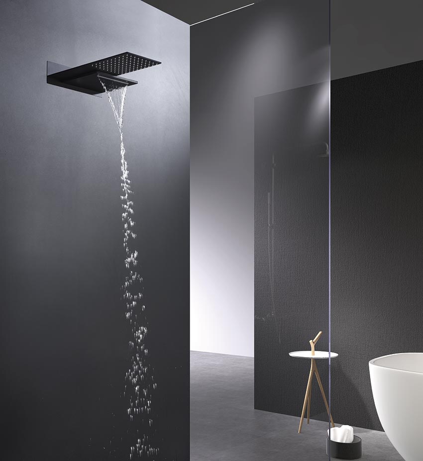 Matte Black Thermostatic Built-in Shower Set, in a bathroom setting